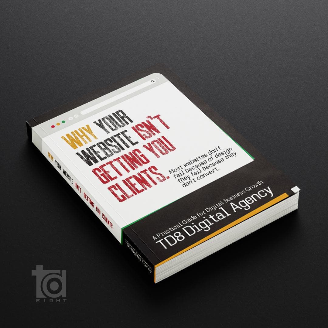 Why Your Website Isn't Getting You Clients, 3D book mockup by TD8